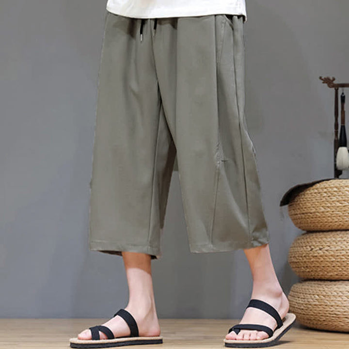 Buddha Stones Pantaloni corti da uomo estivi casual minimalisti con coulisse, tinta unita e tasca - image 5