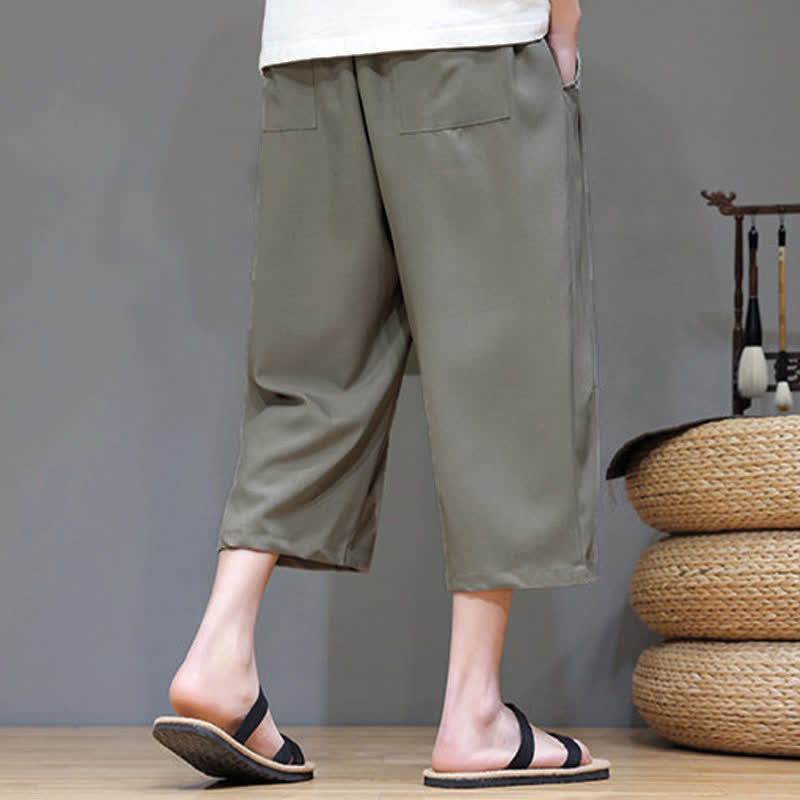 Buddha Stones Pantaloni corti da uomo estivi casual minimalisti con coulisse, tinta unita e tasca - image 4