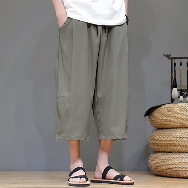 Buddha Stones Pantaloni corti da uomo estivi casual minimalisti con coulisse, tinta unita e tasca - image 2