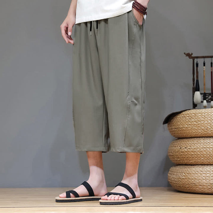Buddha Stones Pantaloni corti da uomo estivi casual minimalisti con coulisse, tinta unita e tasca - image 3