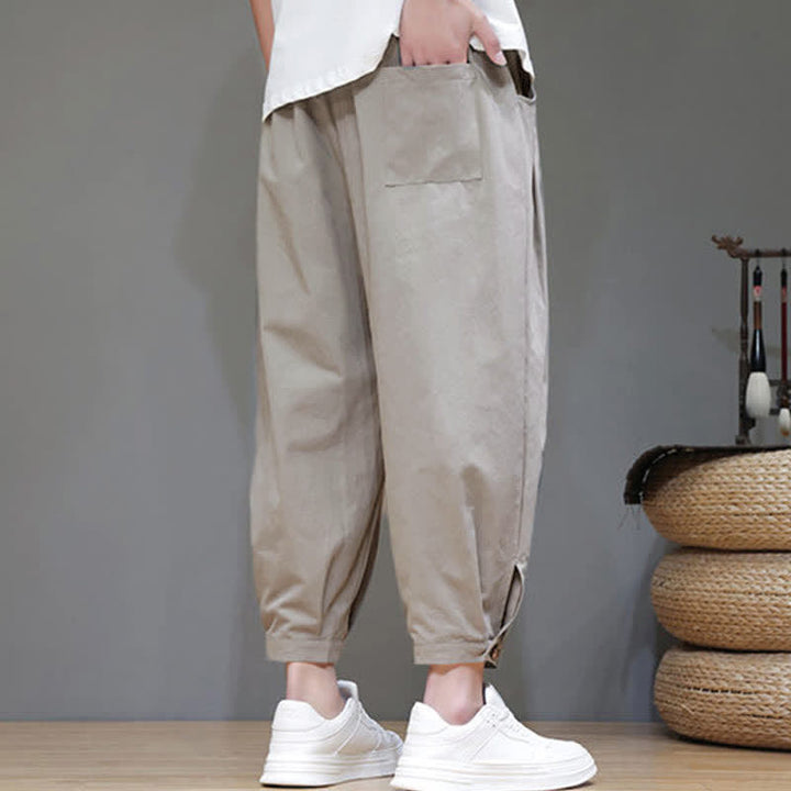 Buddha Stones Pantaloni corti da uomo estivi casual minimalisti con coulisse, tinta unita e tasca - image 3