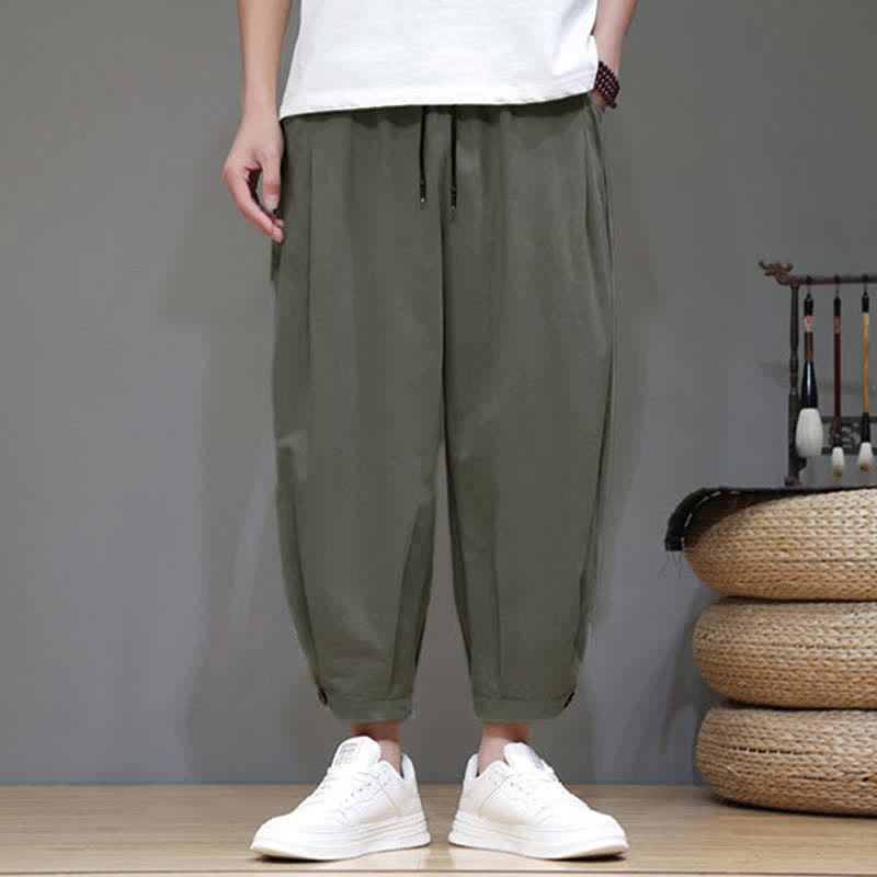 Buddha Stones Pantaloni corti da uomo estivi casual minimalisti con coulisse, tinta unita e tasca - Verde oliva - US/UK/AU46, EU56 (5XL) - image 12
