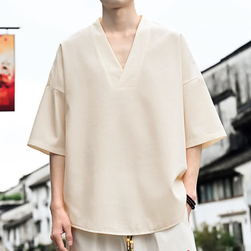 Buddha Stones T-shirt da uomo a maniche corte, tinta unita, minimalista, casual, con spacco laterale, ideale per l'estate. - image 1