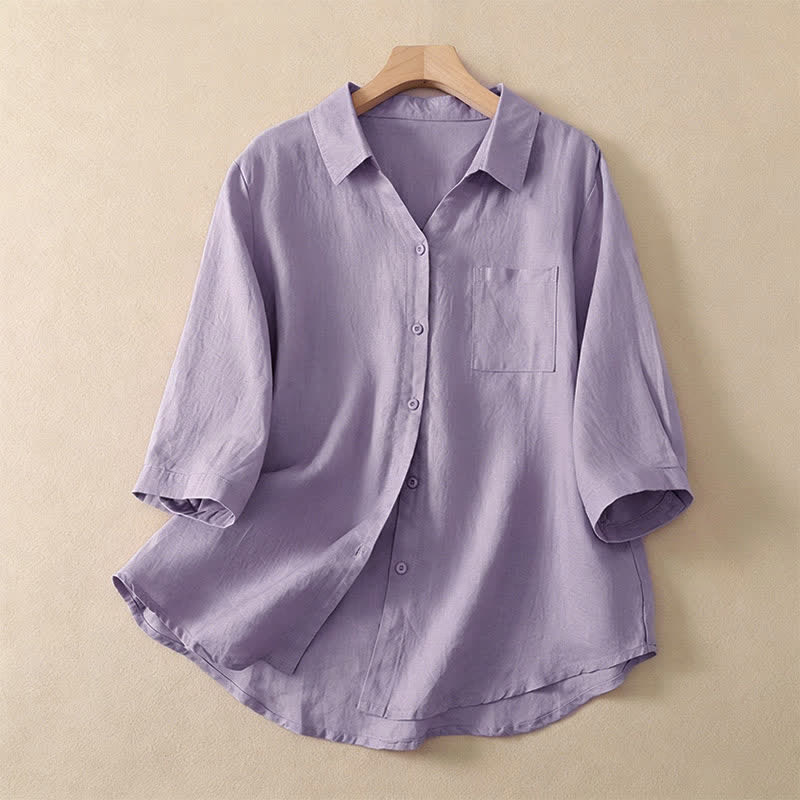 Buddha Stones Camicia da donna estiva casual minimalista a maniche corte con bottoni e taschino. - Prugna - US8-10, UK/AU12-14, EU40-42 (2XL) - image 0