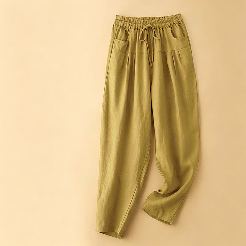 Buddha Stones Pantaloni estivi casual minimalisti con coulisse, tinta unita, alla caviglia, pantaloni harem da donna con tasca - Cachi - US8-10, UK/AU12-14, EU40-42 (2XL) - image 6