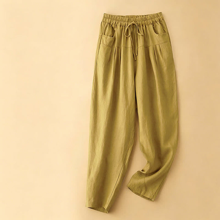Buddha Stones Pantaloni estivi casual minimalisti con coulisse, tinta unita, alla caviglia, pantaloni harem da donna con tasca - Cachi - US8-10, UK/AU12-14, EU40-42 (2XL) - image 6