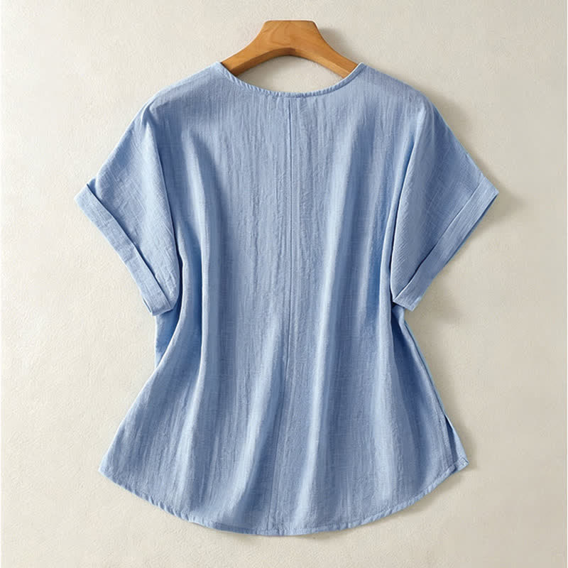 Buddha Stones T-shirt da donna a maniche corte, tinta unita, con scollo a V, stile estivo casual e minimalista. - image 1