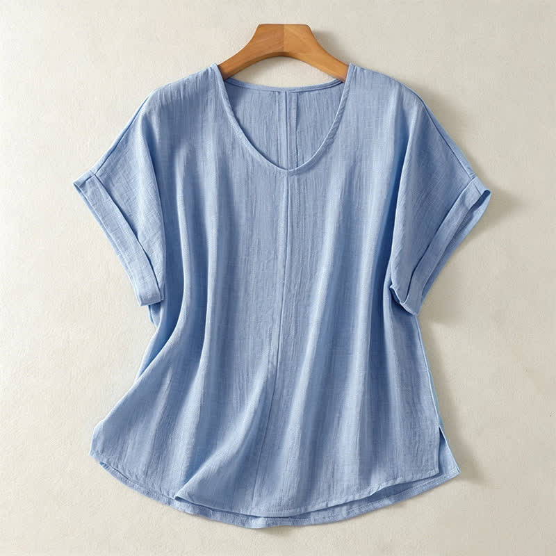 Buddha Stones T-shirt da donna a maniche corte, tinta unita, con scollo a V, stile estivo casual e minimalista. - Azzurro chiaro - US8-10, UK/AU12-14, EU40-42 (2XL) - image 0