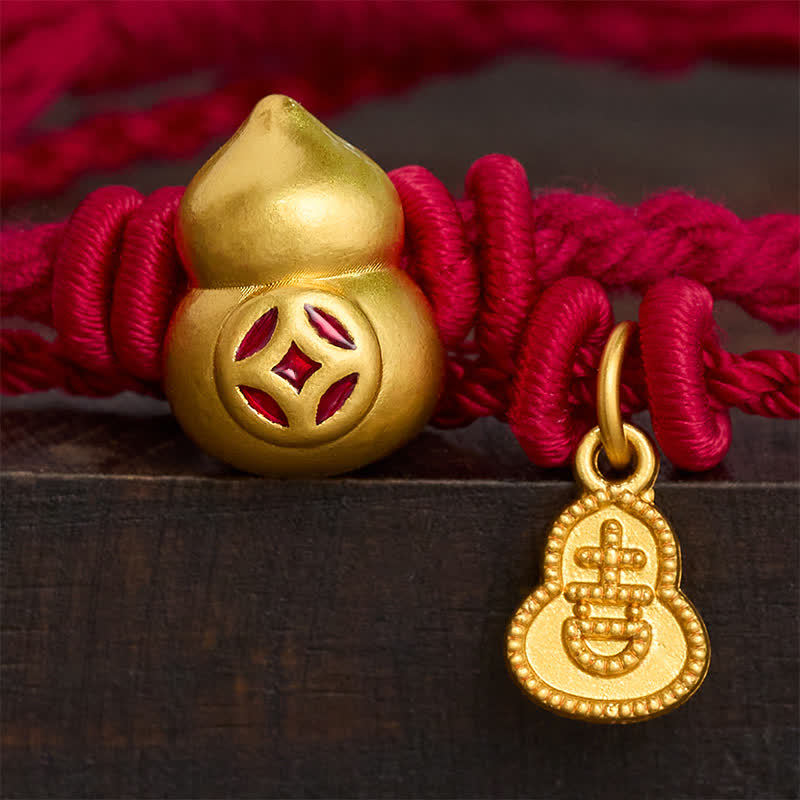 Buddha Stones Braccialetto a doppio filo rosso con ciondolo a forma di zucca cinese in lega, simbolo di ricchezza. - image 3