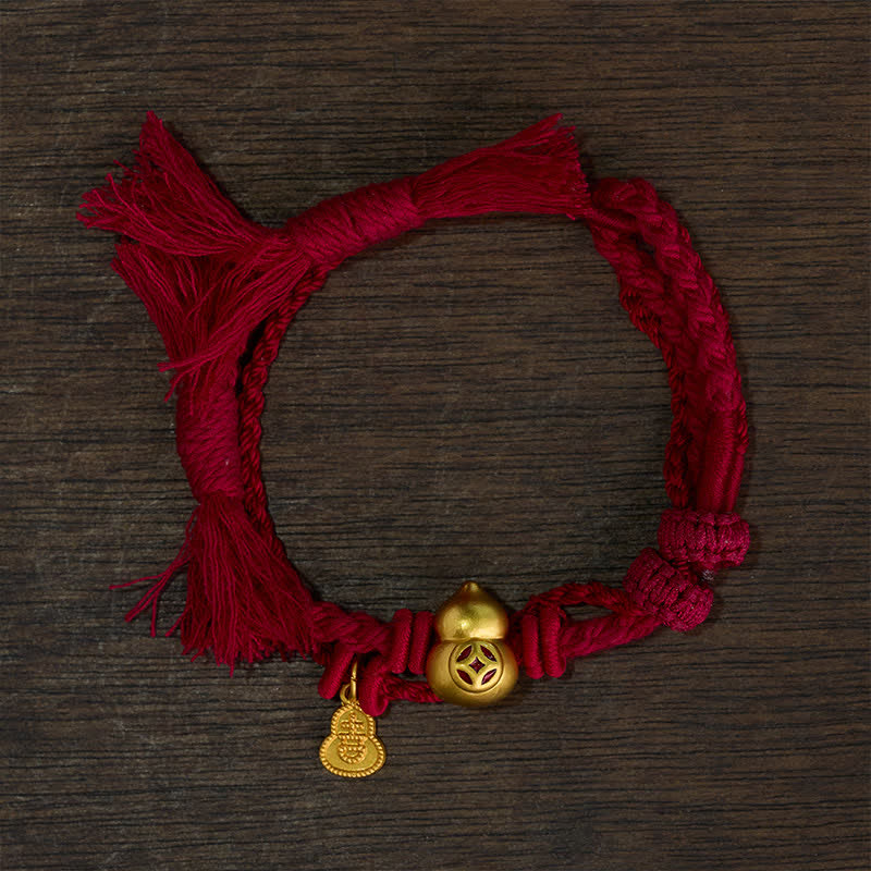 Buddha Stones Braccialetto a doppio filo rosso con ciondolo a forma di zucca cinese in lega, simbolo di ricchezza. - image 1