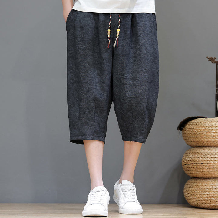 Buddha Stones Pantaloncini da uomo estivi casual in stile boho con coulisse e stampa astratta, con tasca. - Nero - US/UK/AU48, EU58 (6XL) - image 8