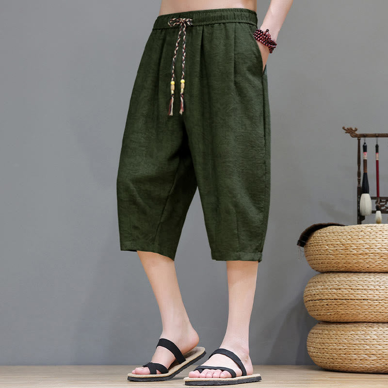 Buddha Stones Pantaloncini da uomo estivi casual in stile boho con coulisse e stampa astratta, con tasca. - Verde oliva scuro - US/UK/AU48, EU58 (6XL) - image 33