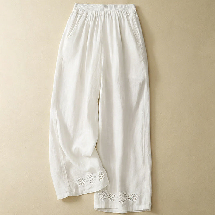 Buddha Stones Pantaloni estivi casual con orlo ricamato a traforo, tinta unita, alla caviglia, pantaloni harem da donna con tasca - Bianco - US8-10, UK/AU12-14, EU40-42 (2XL) - image 18