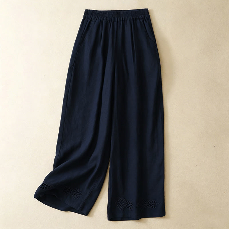 Buddha Stones Pantaloni estivi casual con orlo ricamato a traforo, tinta unita, alla caviglia, pantaloni harem da donna con tasca - Marina - US8-10, UK/AU12-14, EU40-42 (2XL) - image 3
