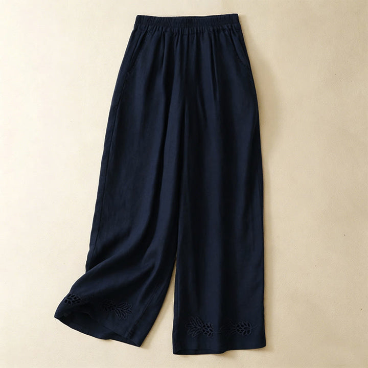 Buddha Stones Pantaloni estivi casual con orlo ricamato a traforo, tinta unita, alla caviglia, pantaloni harem da donna con tasca - Marina - US8-10, UK/AU12-14, EU40-42 (2XL) - image 3