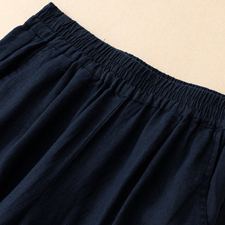 Buddha Stones Pantaloni estivi casual con orlo ricamato a traforo, tinta unita, alla caviglia, pantaloni harem da donna con tasca - image 4