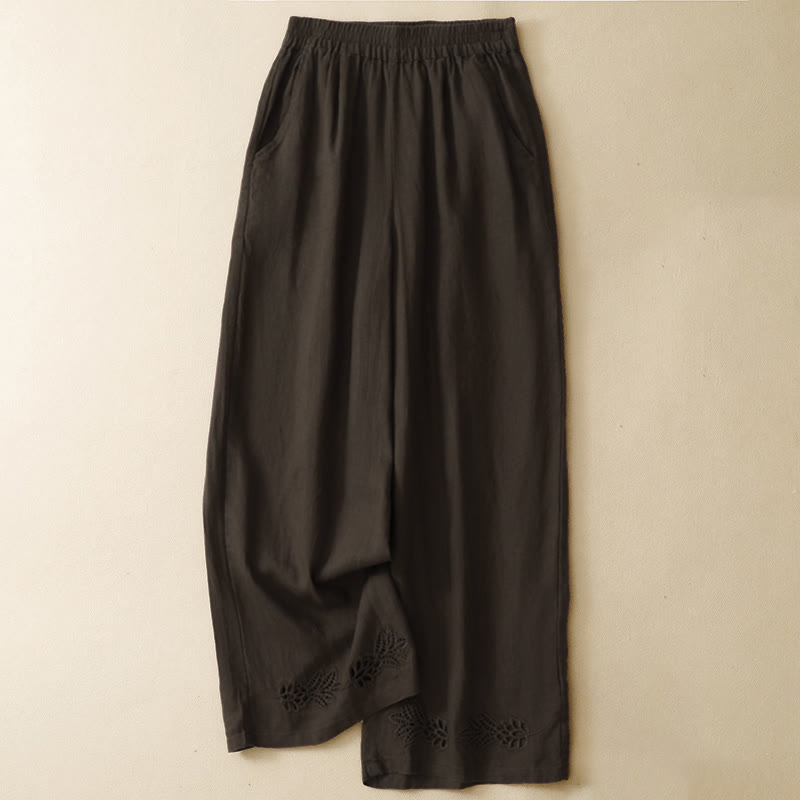 Buddha Stones Pantaloni estivi casual con orlo ricamato a traforo, tinta unita, alla caviglia, pantaloni harem da donna con tasca - Marrone sella - US8-10, UK/AU12-14, EU40-42 (2XL) - image 8