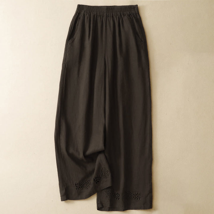 Buddha Stones Pantaloni estivi casual con orlo ricamato a traforo, tinta unita, alla caviglia, pantaloni harem da donna con tasca - Marrone sella - US8-10, UK/AU12-14, EU40-42 (2XL) - image 8