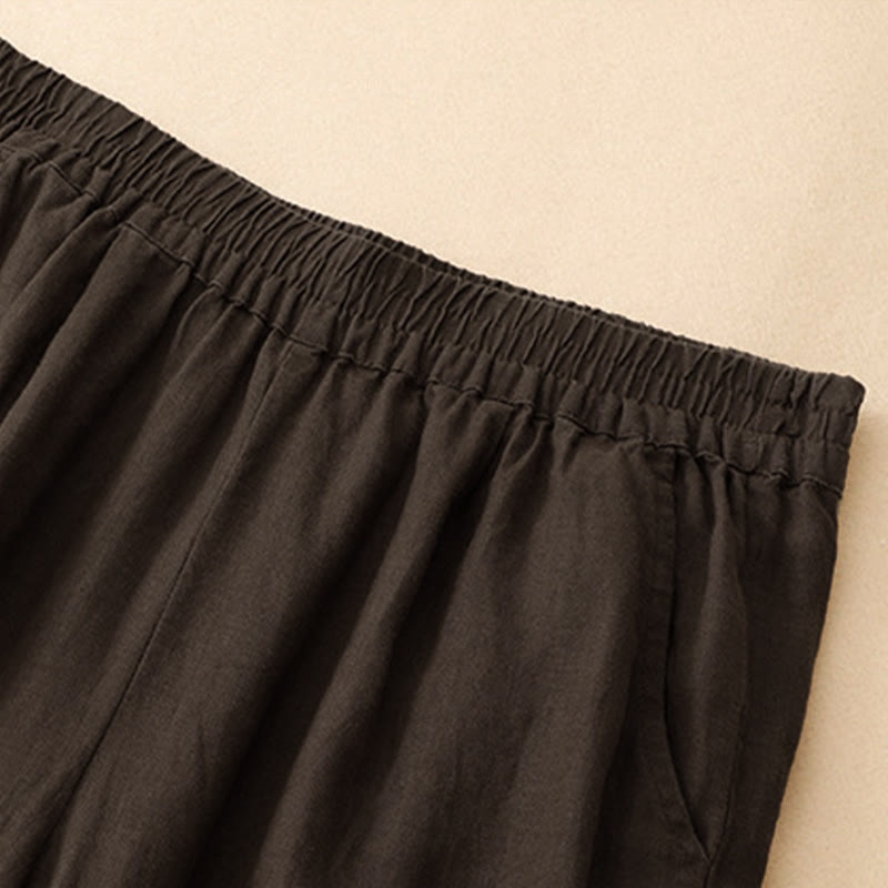 Buddha Stones Pantaloni estivi casual con orlo ricamato a traforo, tinta unita, alla caviglia, pantaloni harem da donna con tasca - image 9