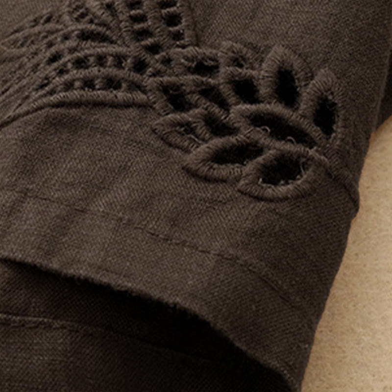 Buddha Stones Pantaloni estivi casual con orlo ricamato a traforo, tinta unita, alla caviglia, pantaloni harem da donna con tasca - image 10