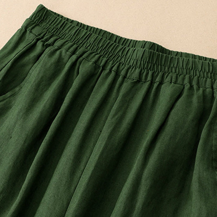 Buddha Stones Pantaloni estivi casual con orlo ricamato a traforo, tinta unita, alla caviglia, pantaloni harem da donna con tasca - image 1