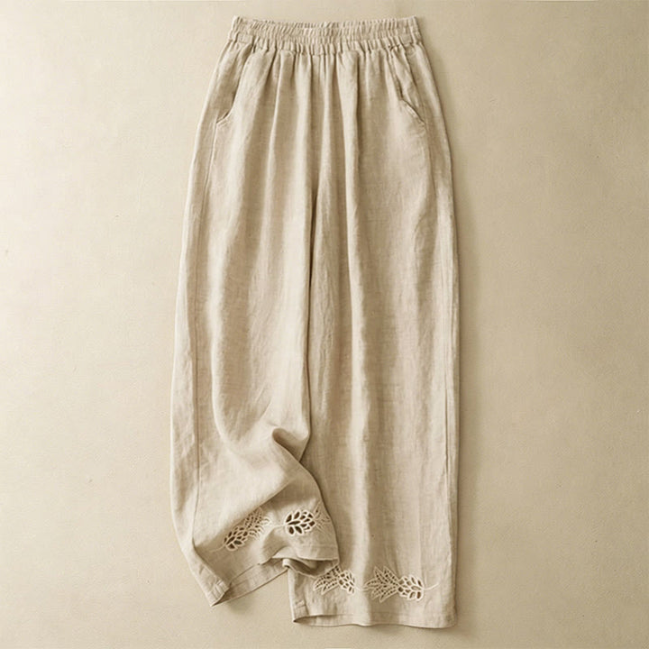 Buddha Stones Pantaloni estivi casual con orlo ricamato a traforo, tinta unita, alla caviglia, pantaloni harem da donna con tasca - Beige - US8-10, UK/AU12-14, EU40-42 (2XL) - image 11