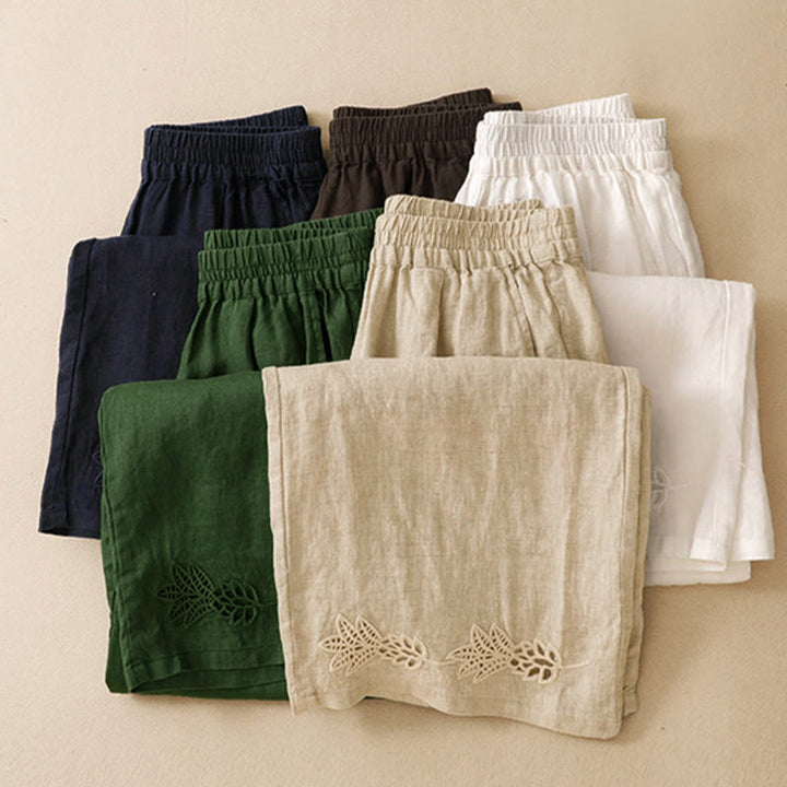 Buddha Stones Pantaloni estivi casual con orlo ricamato a traforo, tinta unita, alla caviglia, pantaloni harem da donna con tasca - image 22