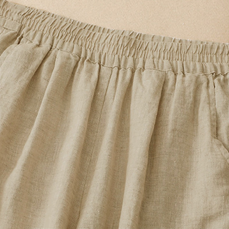 Buddha Stones Pantaloni estivi casual con orlo ricamato a traforo, tinta unita, alla caviglia, pantaloni harem da donna con tasca - image 13