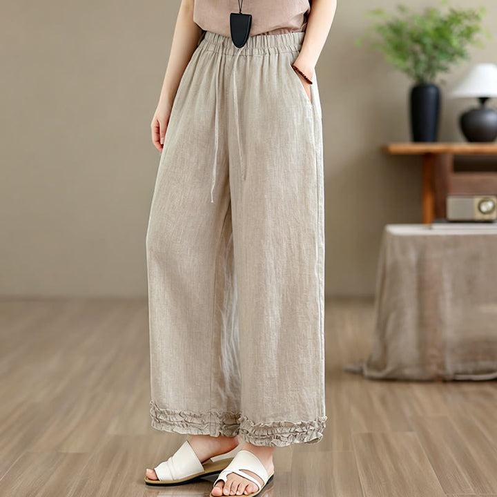Buddha Stones Pantaloni corti estivi casual con coulisse, tinta unita, da donna, modello harem con tasca - image 2