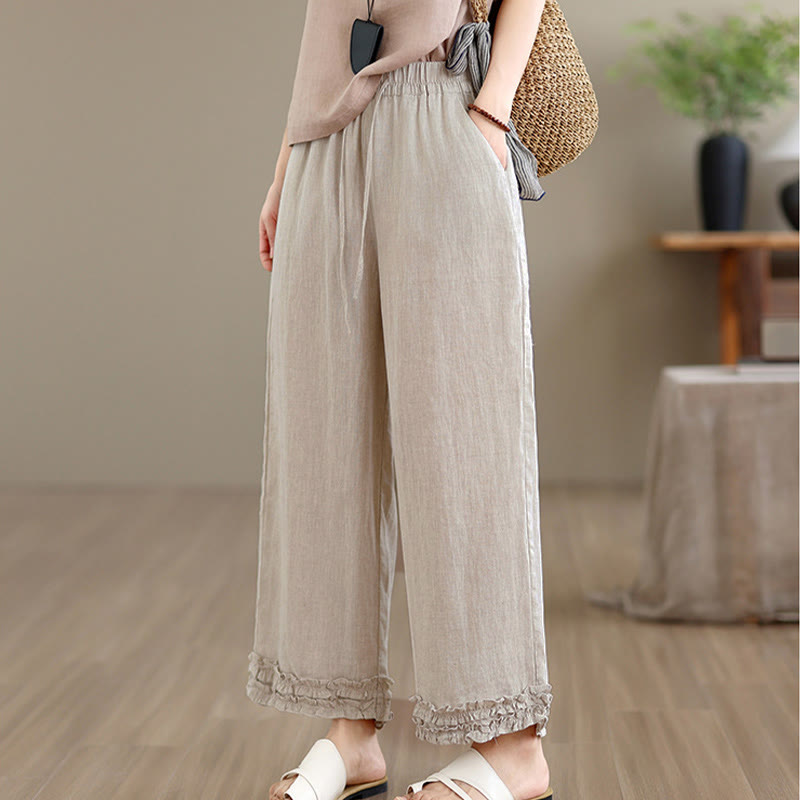 Buddha Stones Pantaloni corti estivi casual con coulisse, tinta unita, da donna, modello harem con tasca - image 3
