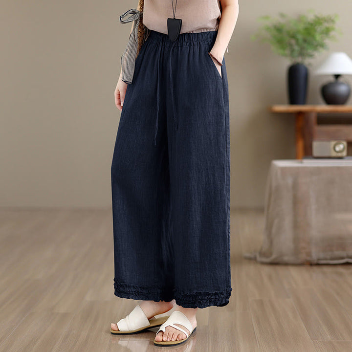 Buddha Stones Pantaloni corti estivi casual con coulisse, tinta unita, da donna, modello harem con tasca - image 11