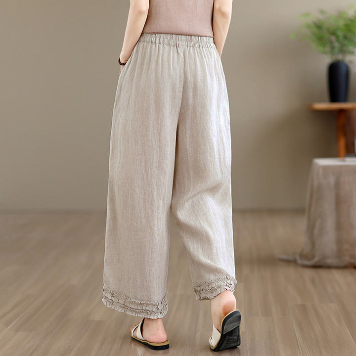 Buddha Stones Pantaloni corti estivi casual con coulisse, tinta unita, da donna, modello harem con tasca - image 4