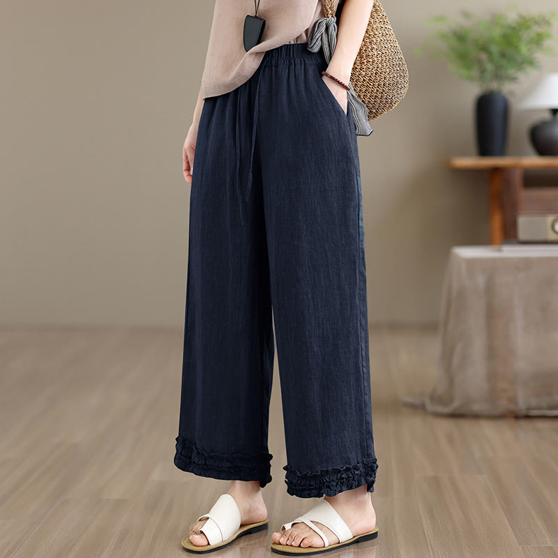 Buddha Stones Pantaloni corti estivi casual con coulisse, tinta unita, da donna, modello harem con tasca - image 12