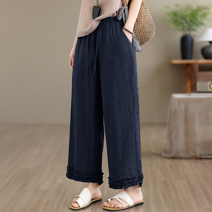 Buddha Stones Pantaloni corti estivi casual con coulisse, tinta unita, da donna, modello harem con tasca - image 12
