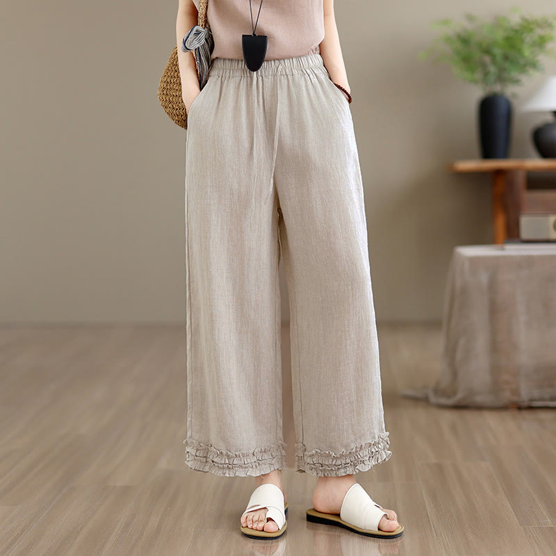 Buddha Stones Pantaloni corti estivi casual con coulisse, tinta unita, da donna, modello harem con tasca - image 1