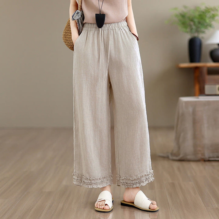 Buddha Stones Pantaloni corti estivi casual con coulisse, tinta unita, da donna, modello harem con tasca - image 1
