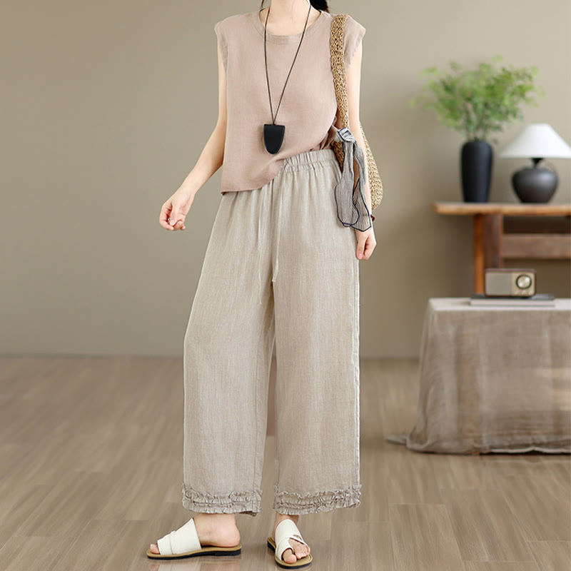 Buddha Stones Pantaloni corti estivi casual con coulisse, tinta unita, da donna, modello harem con tasca - image 5