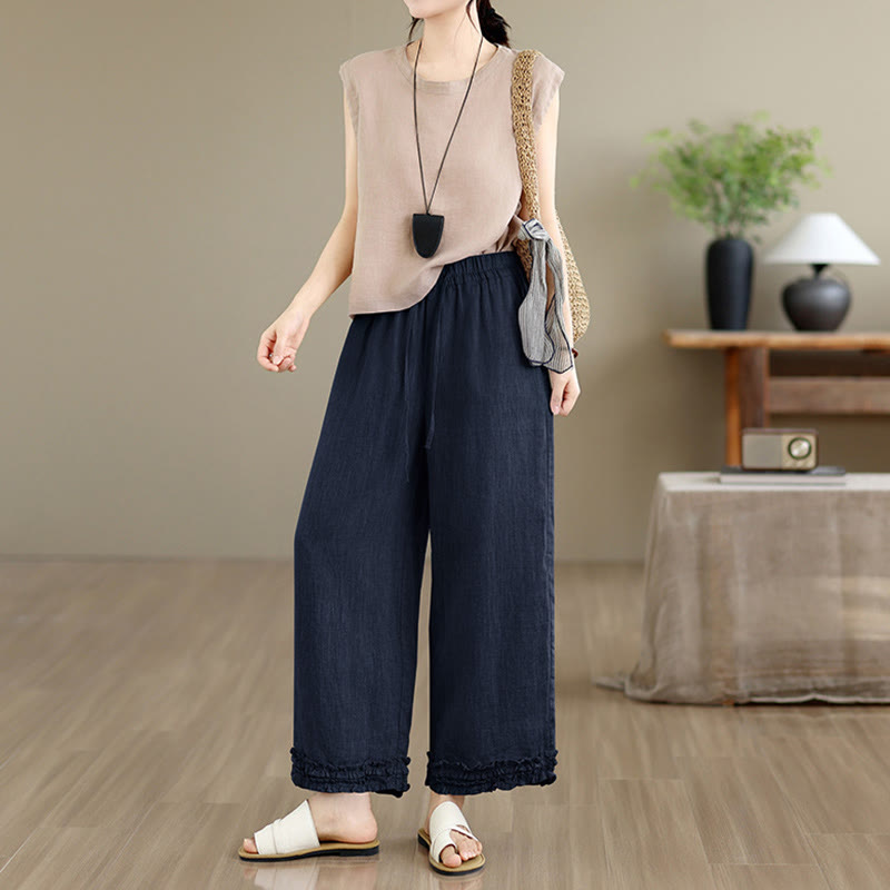 Buddha Stones Pantaloni corti estivi casual con coulisse, tinta unita, da donna, modello harem con tasca - image 13