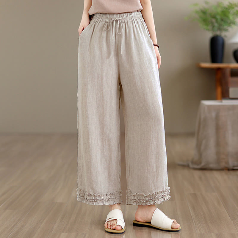 Buddha Stones Pantaloni corti estivi casual con coulisse, tinta unita, da donna, modello harem con tasca - Beige - US8-10, UK/AU12-14, EU40-42 (2XL) - image 0