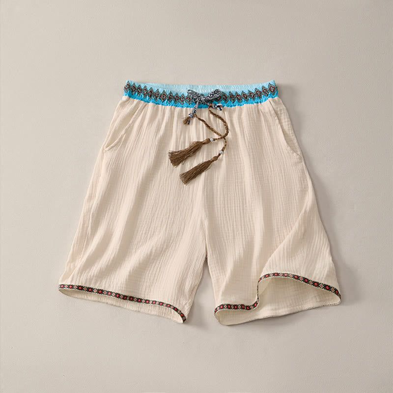 Pantaloncini Bermuda da uomo con coulisse, fantasia geometrica e motivo Buddha Stones, perfetti per l'estate, in stile boho casual, con tasche. - Beige - US/UK/AU44, EU54 (3XL) - image 0