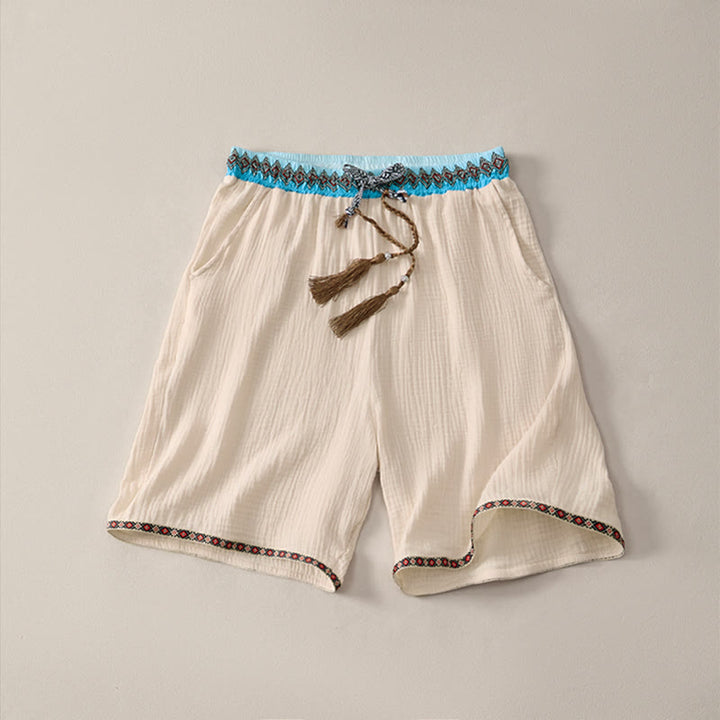 Pantaloncini Bermuda da uomo con coulisse, fantasia geometrica e motivo Buddha Stones, perfetti per l'estate, in stile boho casual, con tasche. - Beige - US/UK/AU44, EU54 (3XL) - image 0