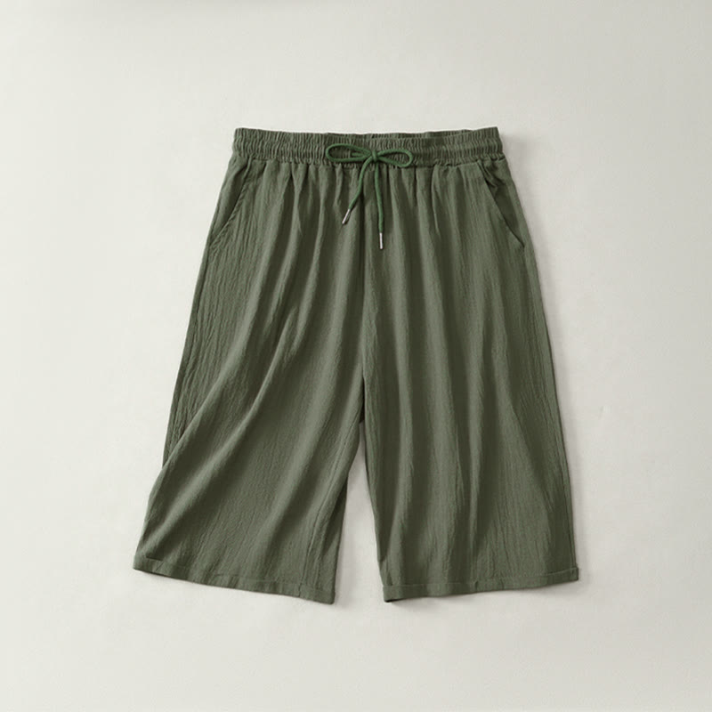 Pantaloncini Bermuda da donna a gamba dritta con coulisse, modello estivo casual con stampe Buddha Stones, con tasche. - Verde oliva scuro - US14, UK/AU18, EU46 (3XL) - image 7