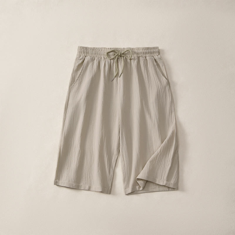 Pantaloncini Bermuda da donna a gamba dritta con coulisse, modello estivo casual con stampe Buddha Stones, con tasche. - Beige - US14, UK/AU18, EU46 (3XL) - image 0