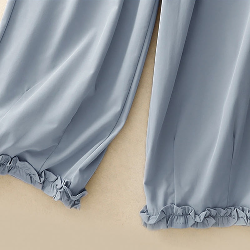 Buddha Stones Pantaloni harem da donna estivi casual ed eleganti con bottoni, cerniera, orlo a balze e tasca. - image 13