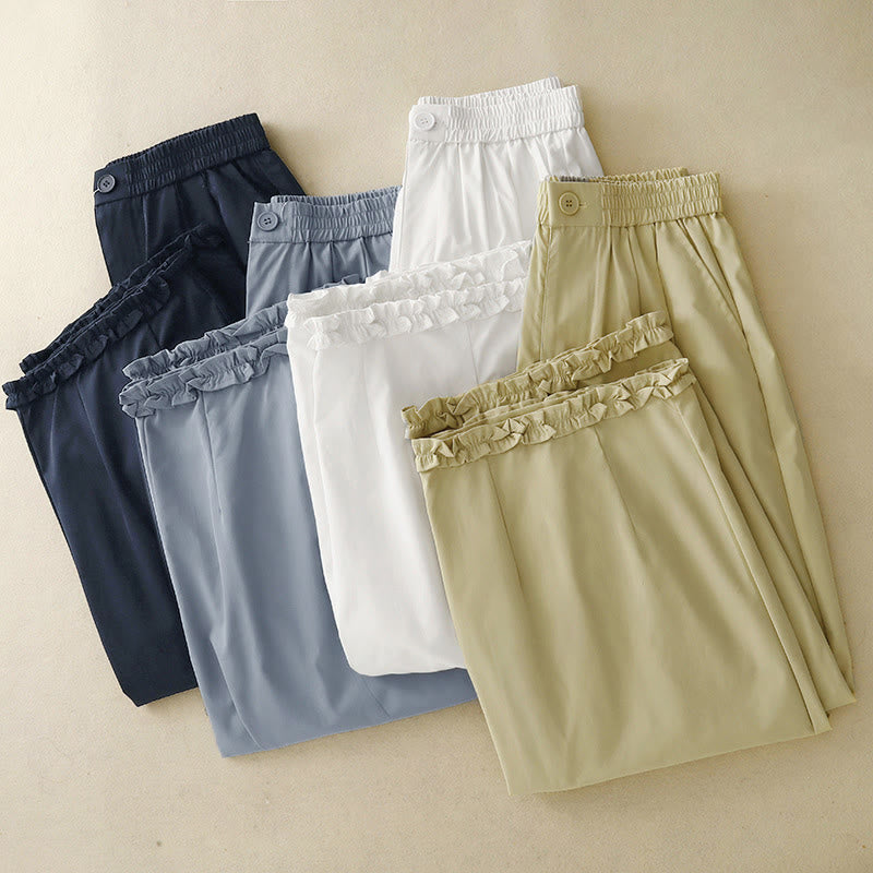 Buddha Stones Pantaloni harem da donna estivi casual ed eleganti con bottoni, cerniera, orlo a balze e tasca. - image 24