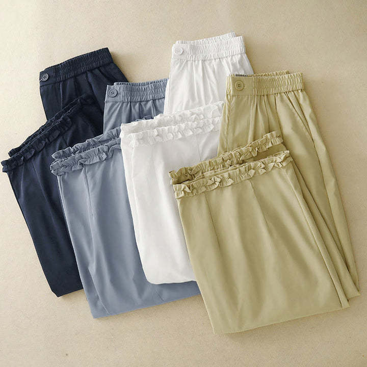 Buddha Stones Pantaloni harem da donna estivi casual ed eleganti con bottoni, cerniera, orlo a balze e tasca. - image 24