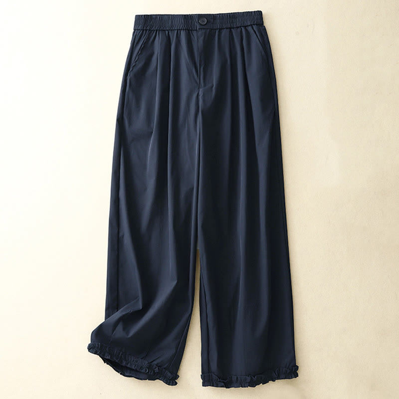 Buddha Stones Pantaloni harem da donna estivi casual ed eleganti con bottoni, cerniera, orlo a balze e tasca. - Blu notte - US8-10, UK/AU12-14, EU40-42 (2XL) - image 14