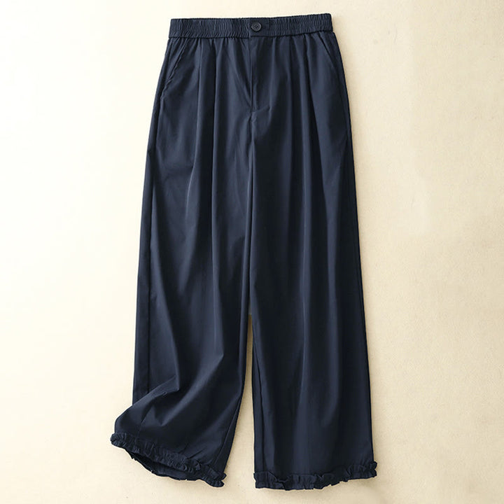 Buddha Stones Pantaloni harem da donna estivi casual ed eleganti con bottoni, cerniera, orlo a balze e tasca. - Blu notte - US8-10, UK/AU12-14, EU40-42 (2XL) - image 14