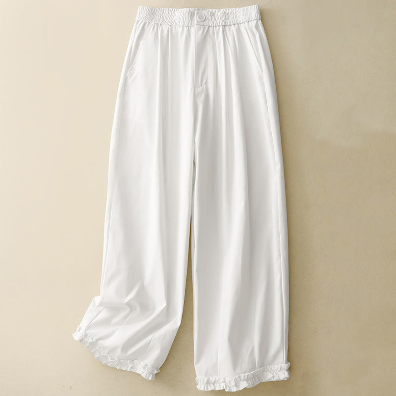 Buddha Stones Pantaloni harem da donna estivi casual ed eleganti con bottoni, cerniera, orlo a balze e tasca. - Bianco - US8-10, UK/AU12-14, EU40-42 (2XL) - image 19