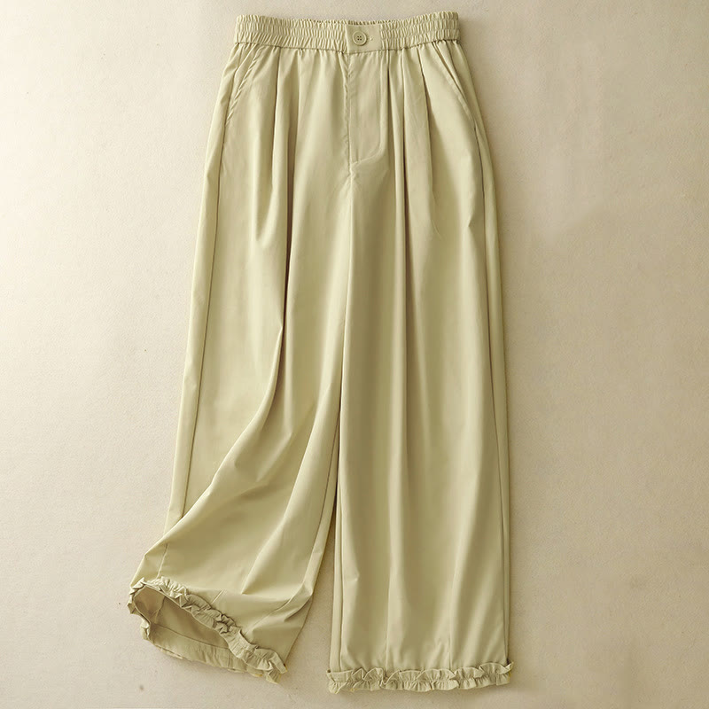 Buddha Stones Pantaloni harem da donna estivi casual ed eleganti con bottoni, cerniera, orlo a balze e tasca. - Giallo chiaro verga dorata - US8-10, UK/AU12-14, EU40-42 (2XL) - image 0
